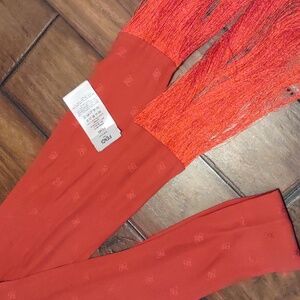 Fendi Red Fringed Logo Monogram Silk Scarf